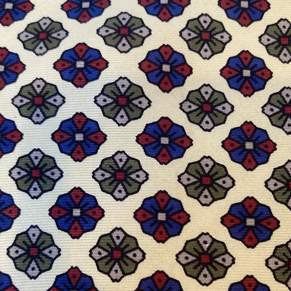 Lands End‎ Mens Silk Yellow Burgundy Blue Patterned Tie 57